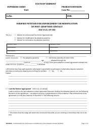 Document preview: Form 700-00205 Verified Petition for Enforcement or Modification of Post-adoption Contact - Vermont
