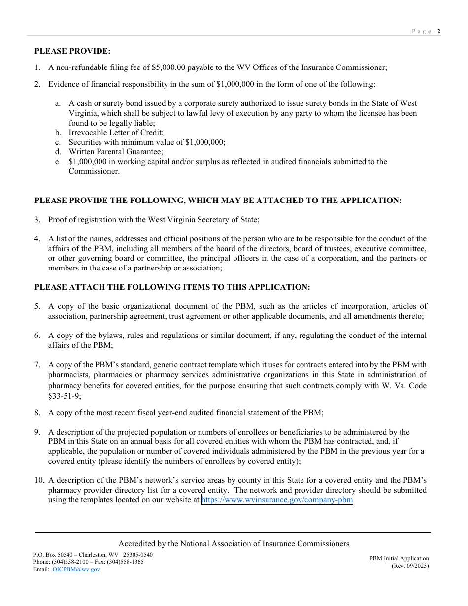 Pharmacy Benefit Managers (Pbm) Initial Application - West Virginia, Page 2