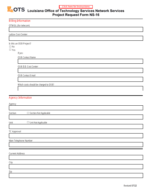 Form NS-16 Project Request Form - Louisiana