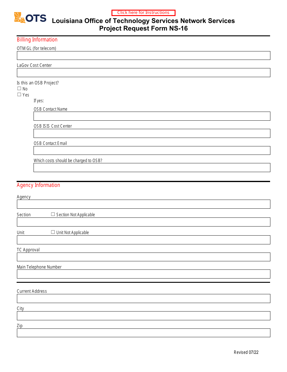 Form NS-16 Project Request Form - Louisiana, Page 1
