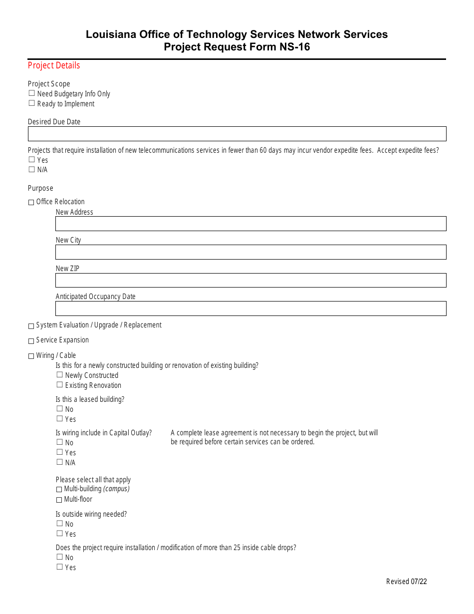 Form NS-16 Project Request Form - Louisiana, Page 2