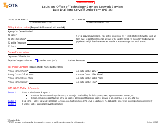 Document preview: Form NS-25 Data Dial Tone Service Order Form - Louisiana