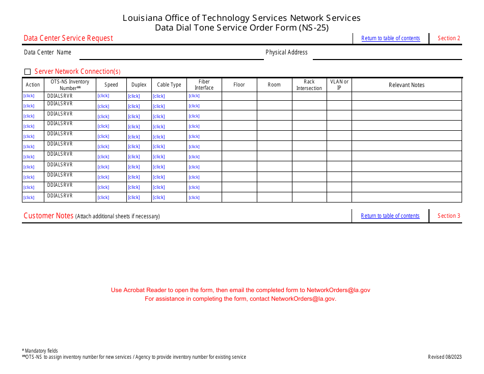 Form NS-25 Data Dial Tone Service Order Form - Louisiana, Page 3