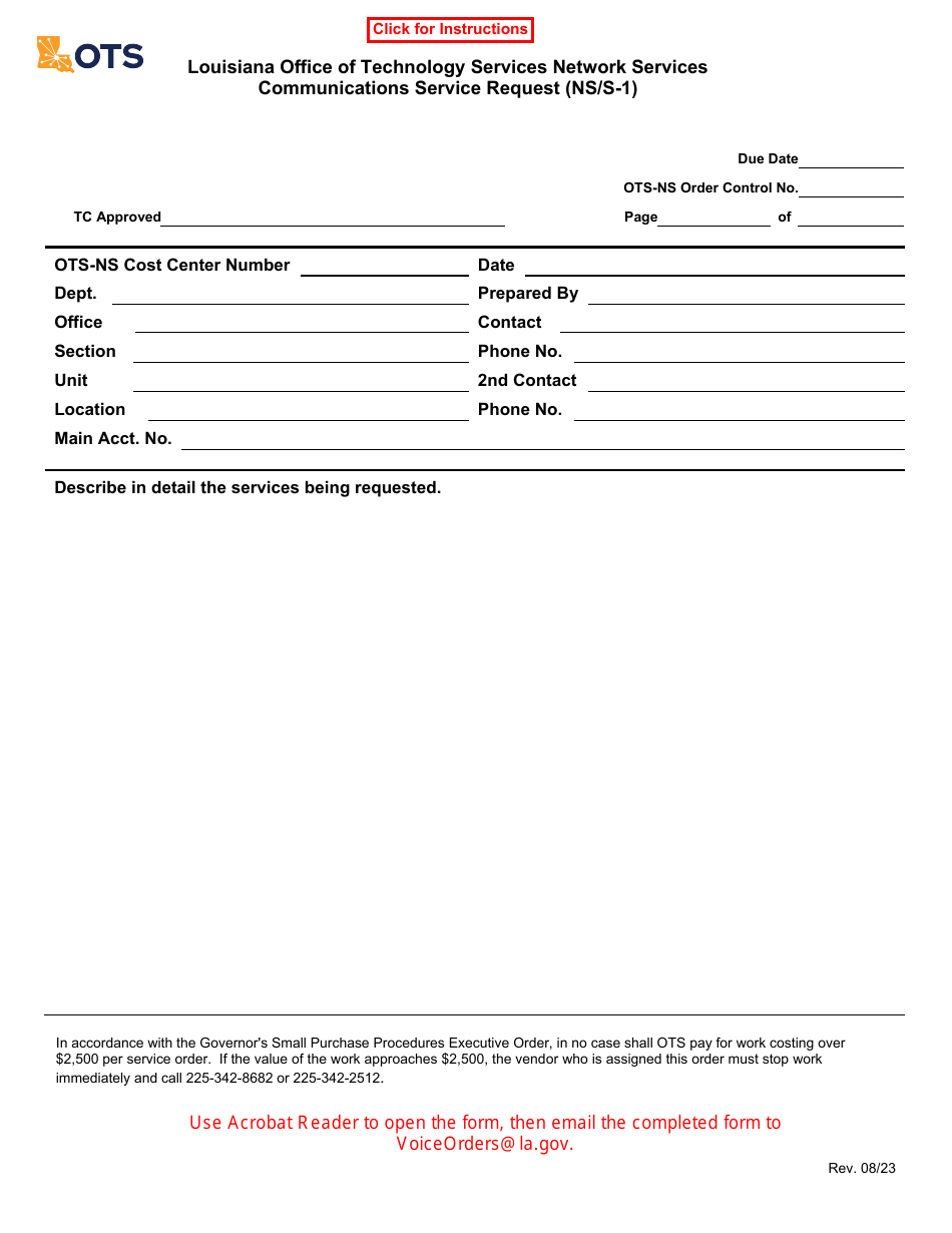 Form NS / S-1 Communications Service Request - Louisiana, Page 1