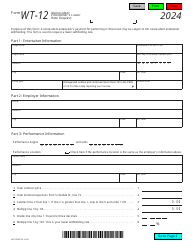Form WT-12 (W-012LRR) Nonresident Entertainer&#039;s Lower Rate Request - Wisconsin