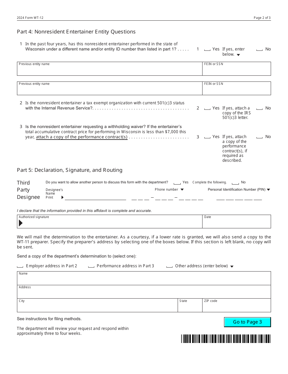 Form WT-12 (W-012LRR) - 2024 - Fill Out, Sign Online And Download ...