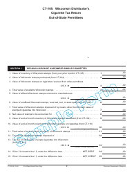 Form CT-105 Wisconsin Distributor&#039;s Cigarette Tax Return Out-of-State Permittees - Sample - Wisconsin, Page 2