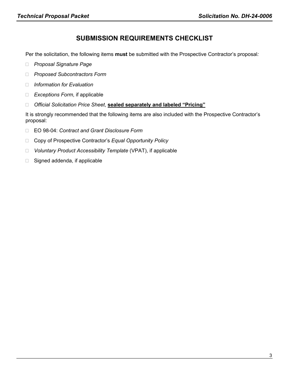 Form DH-24-0006 Technical Proposal Packet - Nbs Configuration and Maintenance - Arkansas, Page 3