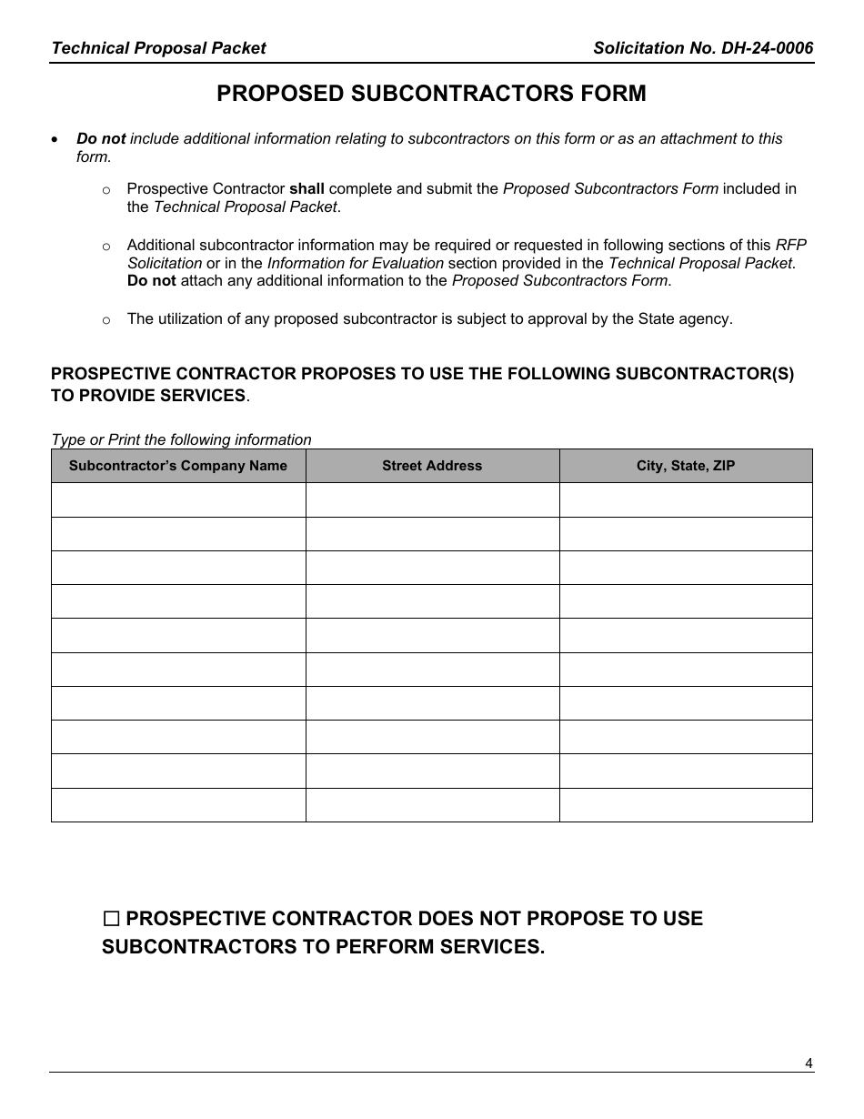 Form DH-24-0006 Technical Proposal Packet - Nbs Configuration and Maintenance - Arkansas, Page 4
