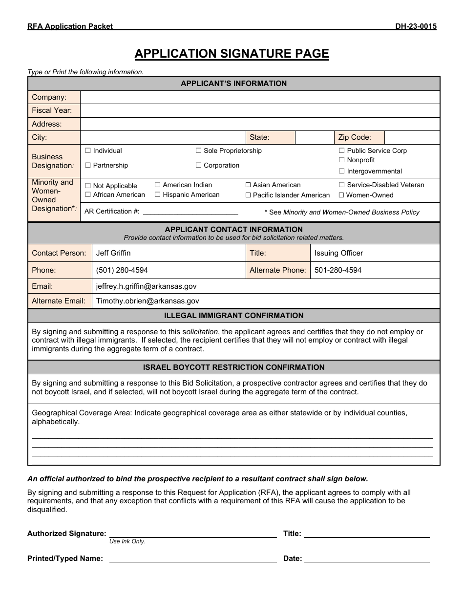 Form DH-24-0008 Request for Application - Medicare Rural Hospital Flexibility Program - Arkansas, Page 2