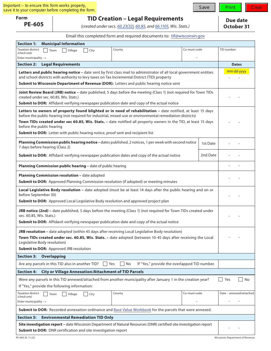 Form PE605 Fill Out, Sign Online and Download Fillable PDF