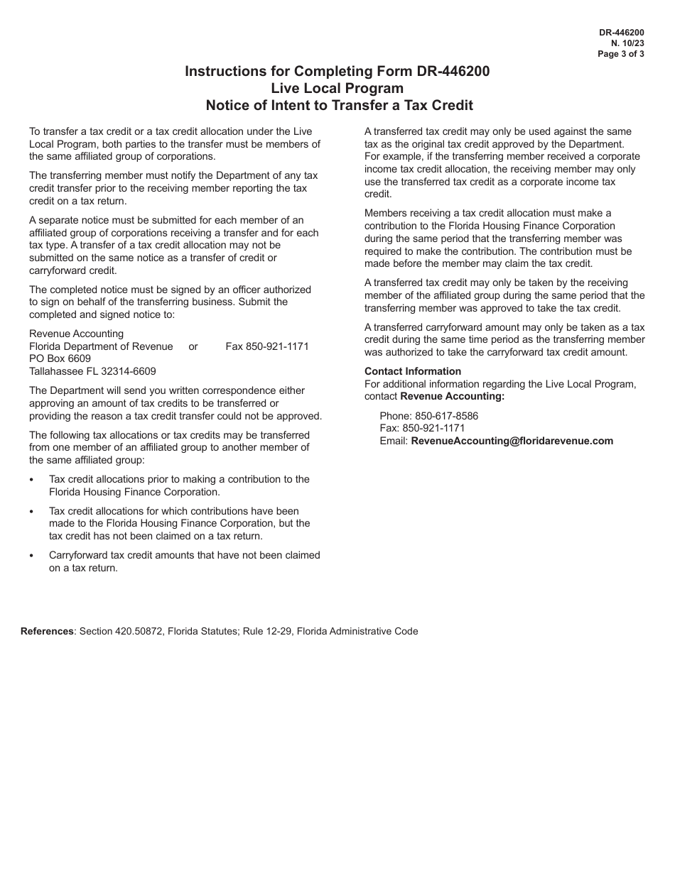 Form DR-446200 Notice of Intent to Transfer a Tax Credit - Live Local Program - Florida, Page 3