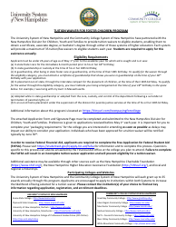 Application Form - Tuition Waiver for Foster Children Program - New Hampshire