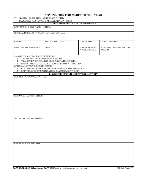 Form CAPF60-84  Printable Pdf