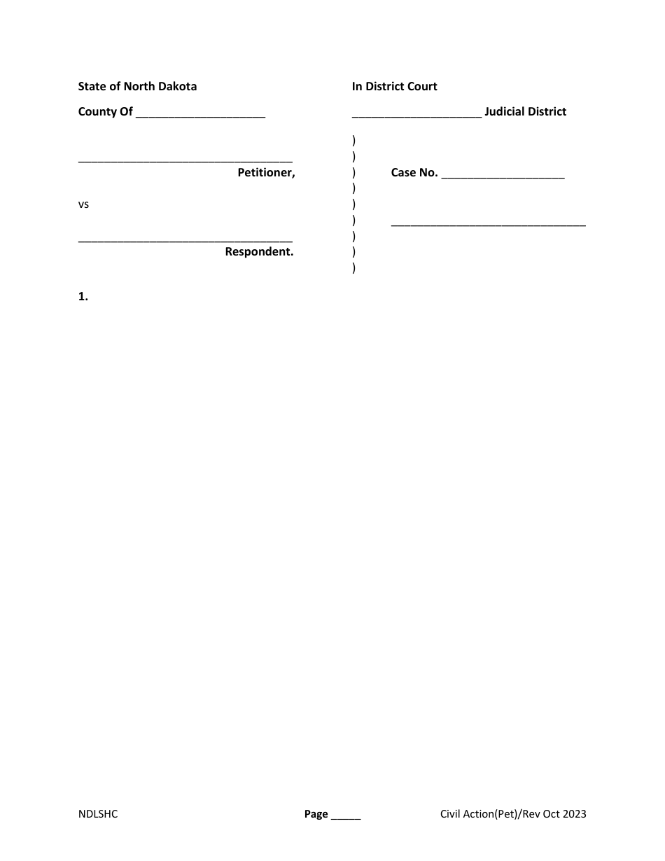 Caption and Signature (Petition) Form - North Dakota, Page 1