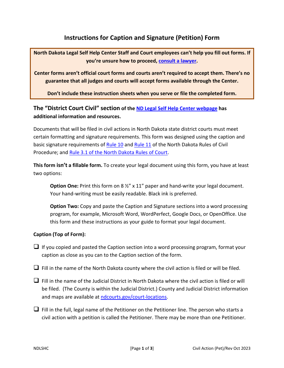 Caption and Signature (Petition) Form - North Dakota, Page 3