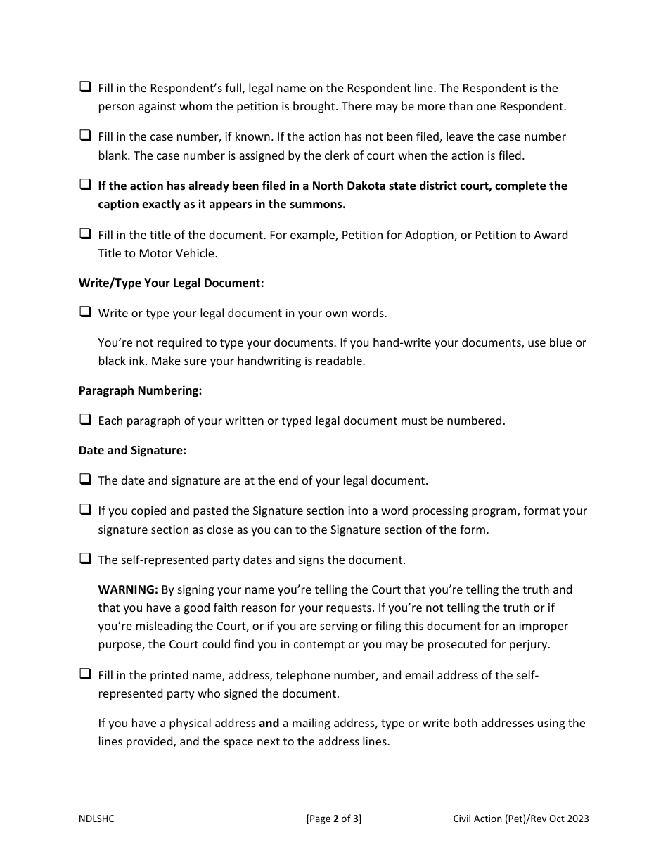 Caption and Signature (Petition) Form - North Dakota, Page 4