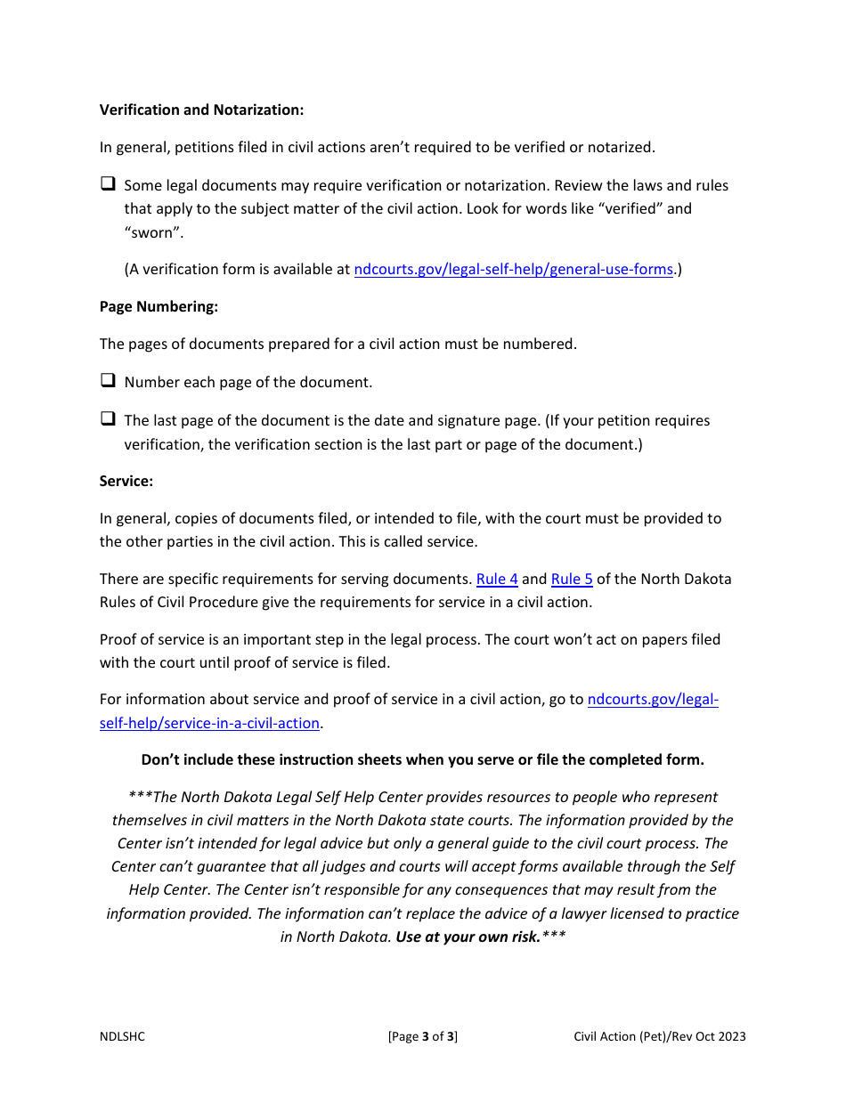 Caption and Signature (Petition) Form - North Dakota, Page 5