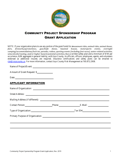 Community Project Sponsorship Program Grant Application - Inyo County, California