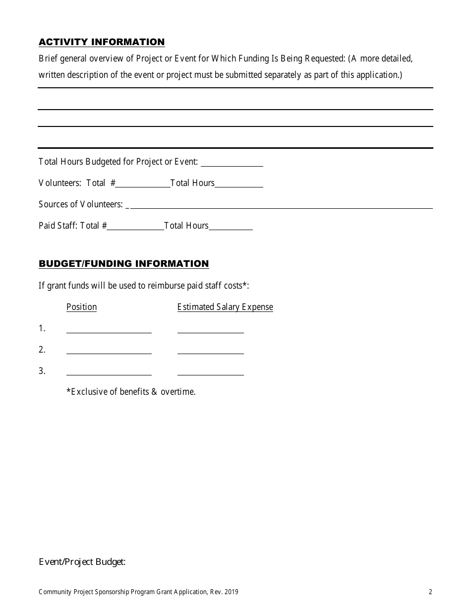 Community Project Sponsorship Program Grant Application - Inyo County, California, Page 2