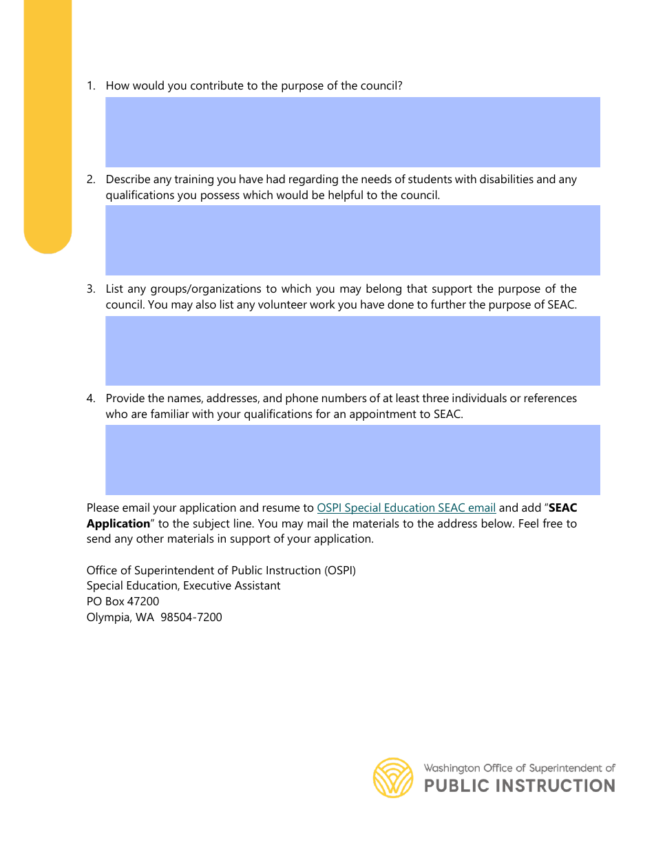 Washington State Special Education Advisory Council (Seac) Membership Application - Washington, Page 2