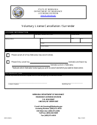 Document preview: Voluntary License Cancellation/Surrender - Nebraska