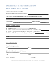 Document preview: Sample Eligibility Verification Form - Open Doors (1418) Youth Reengagement - Washington
