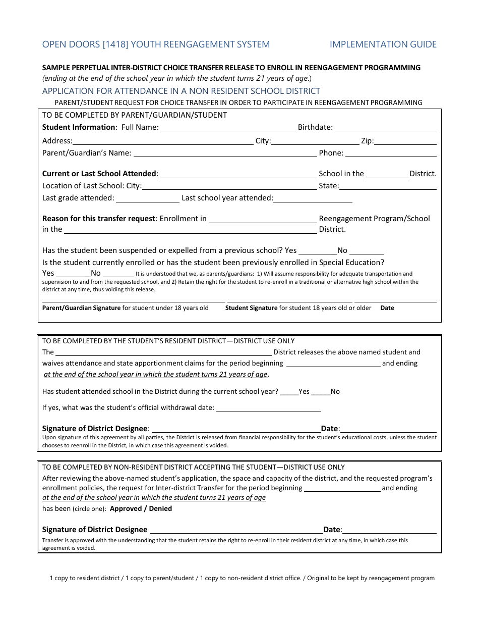 Washington Sample Perpetual Inter-District Choice Transfer Release to ...