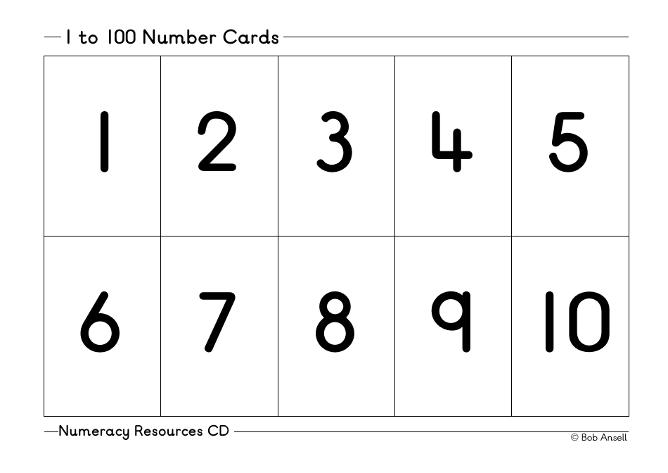 1 to 100 Number Flashcards, Page 1