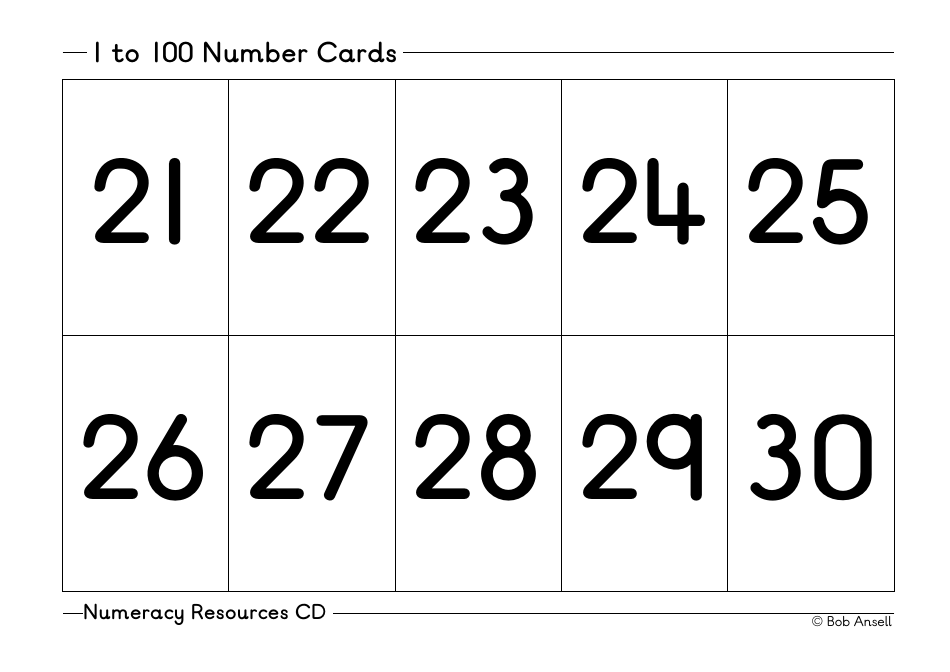 1 to 100 Number Flashcards, Page 3