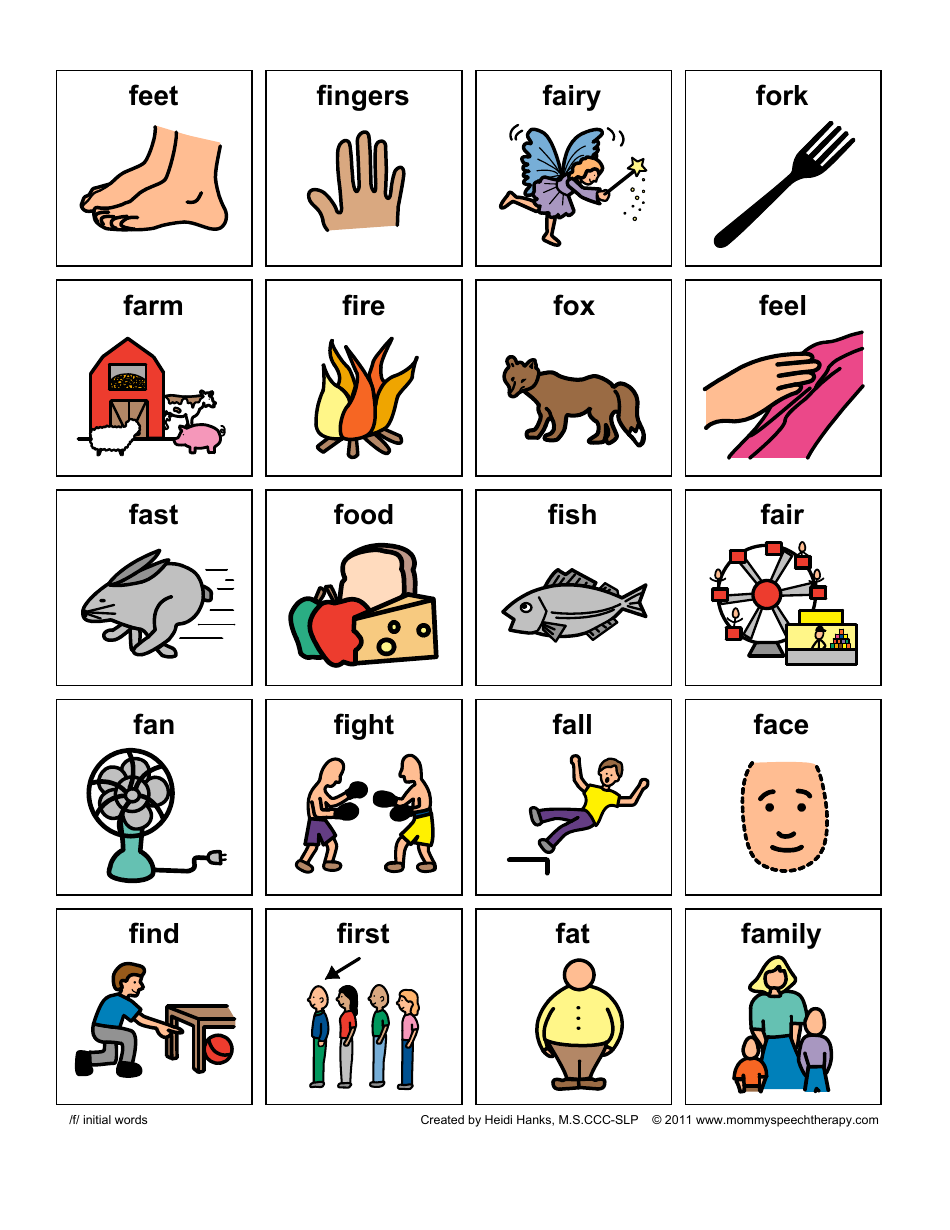 F-Initial Words Flashcards, Page 1