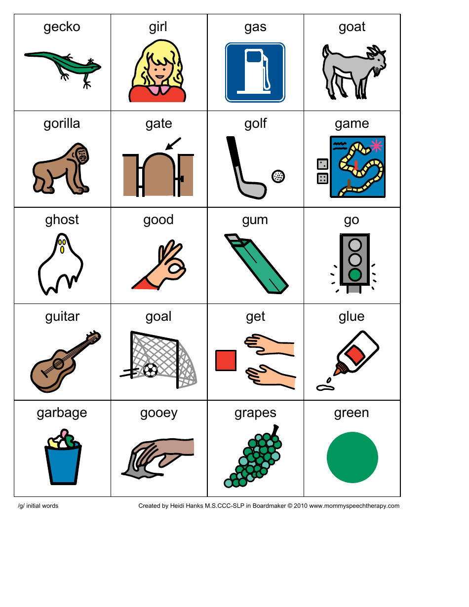 G-Initial Words Flashcards, Page 1