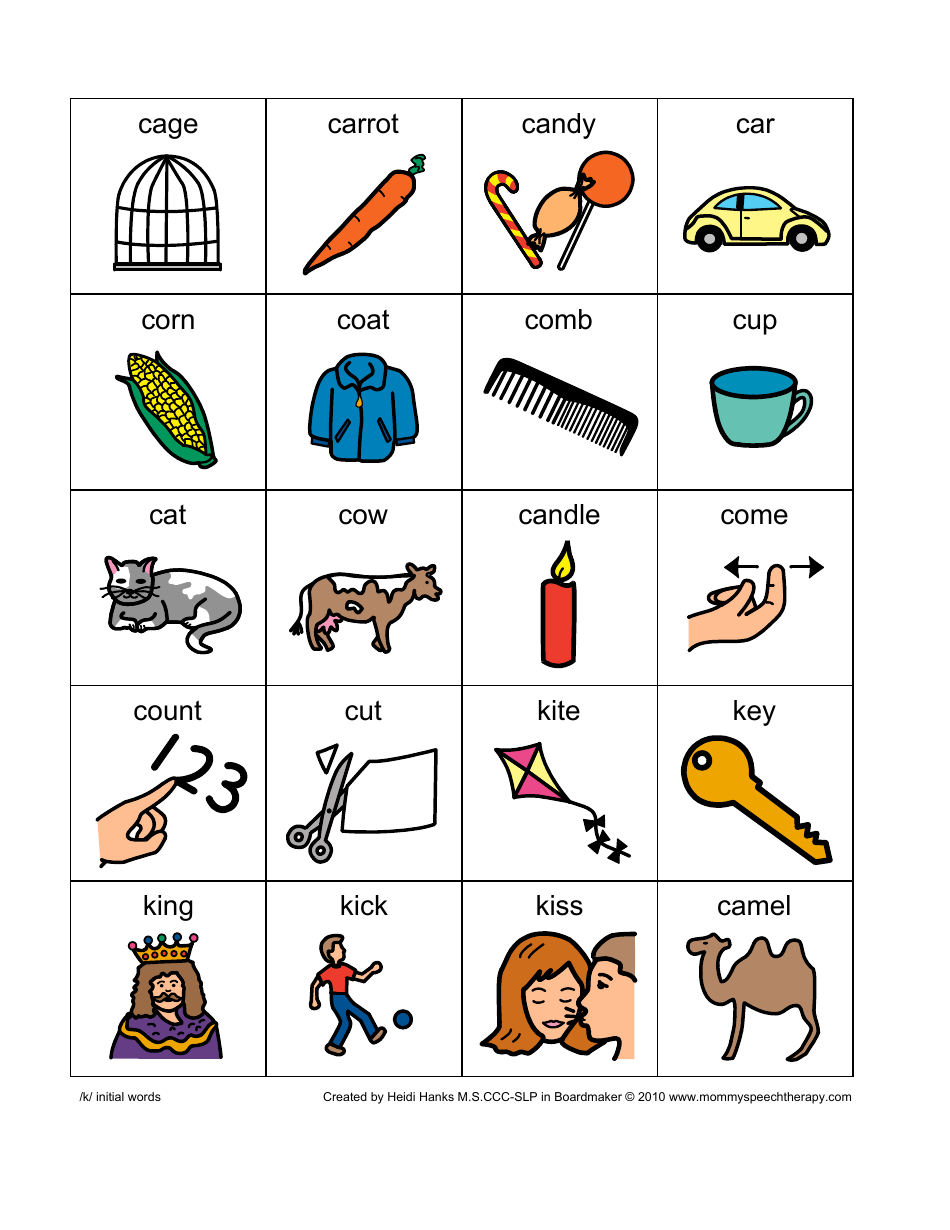 K-Initial Words Flashcards, Page 1
