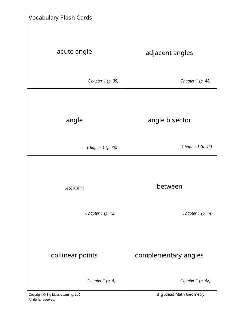 Math Geometry Vocabulary Flashcards, Page 1