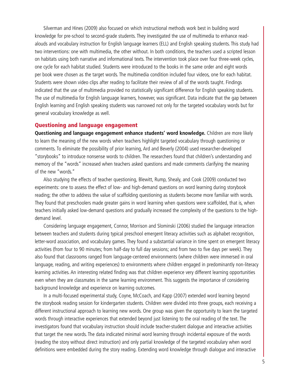 A Review of the Current Research on Vocabulary Instruction: a Research Synthesis 2010 - National Reading Technical Assistance Center, Page 11
