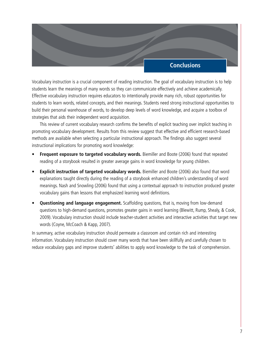 A Review of the Current Research on Vocabulary Instruction: a Research Synthesis 2010 - National Reading Technical Assistance Center, Page 13