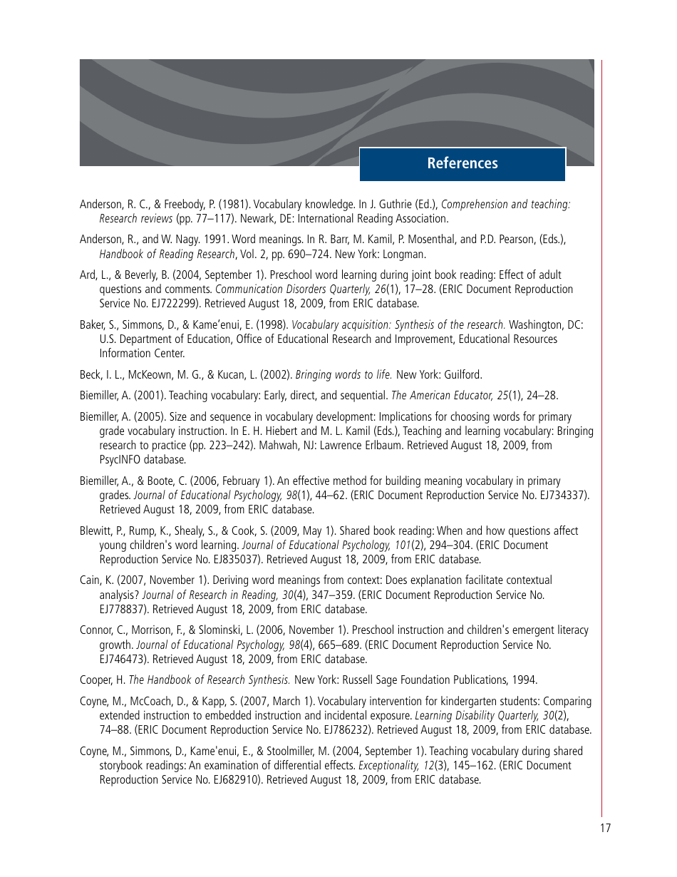 A Review of the Current Research on Vocabulary Instruction: a Research Synthesis 2010 - National Reading Technical Assistance Center, Page 23