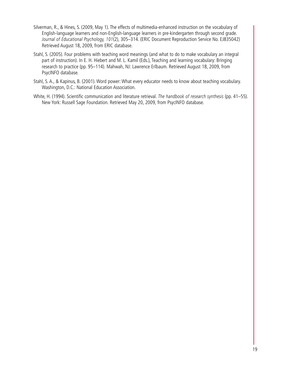 A Review of the Current Research on Vocabulary Instruction: a Research Synthesis 2010 - National Reading Technical Assistance Center, Page 25