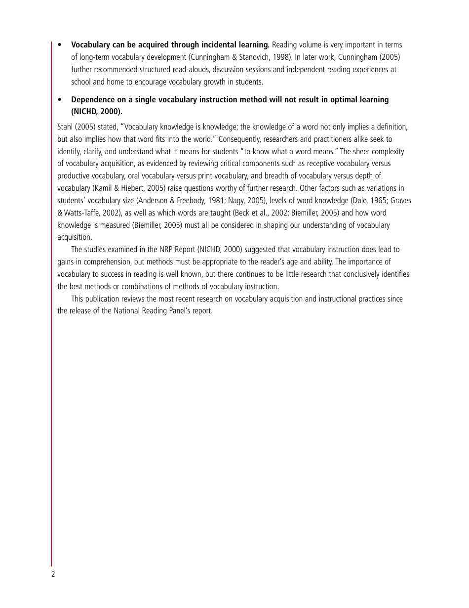 A Review of the Current Research on Vocabulary Instruction: a Research Synthesis 2010 - National Reading Technical Assistance Center, Page 8