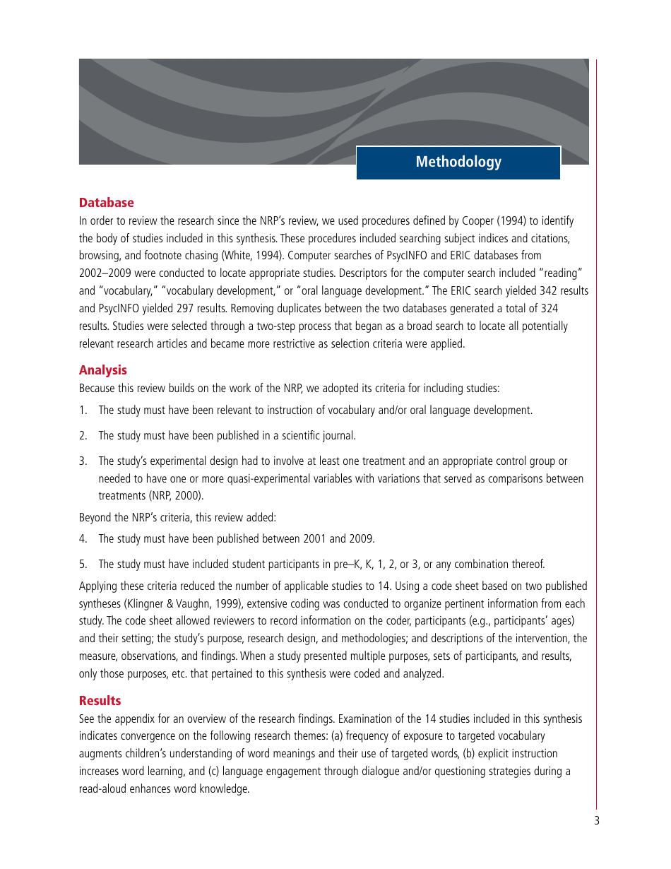 A Review of the Current Research on Vocabulary Instruction: a Research Synthesis 2010 - National Reading Technical Assistance Center, Page 9