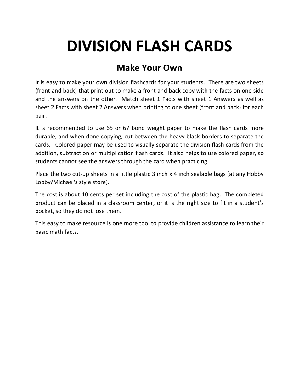 Division Math Flash Cards Download Printable PDF Templateroller