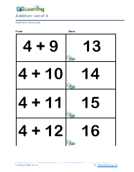 Math Facts Flashcards - Addition - Set of 0-12, Page 15