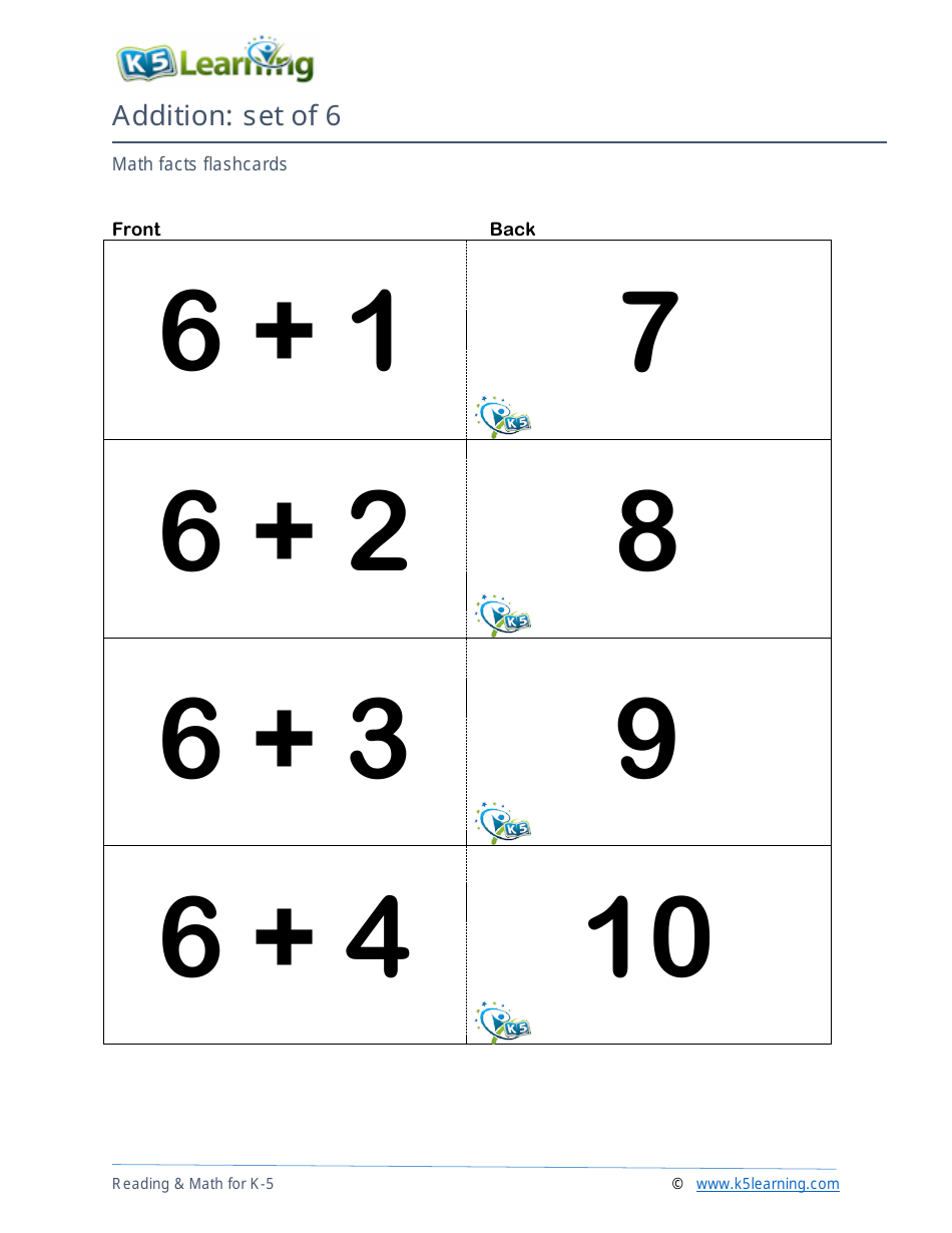 Math Facts Flashcards - Addition - Set of 0-12, Page 19