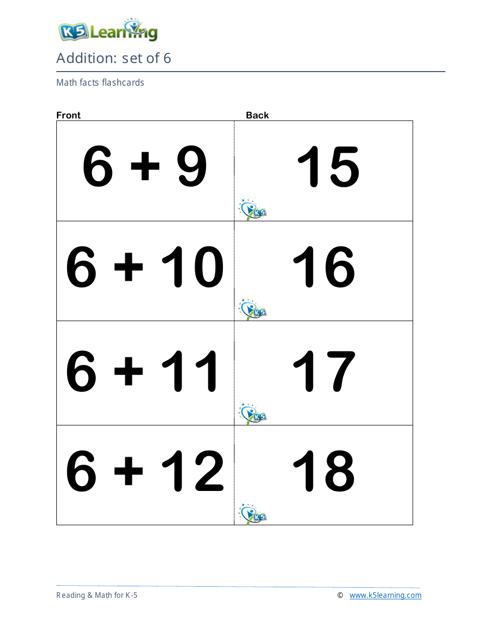 Math Facts Flashcards - Addition - Set of 0-12, Page 21