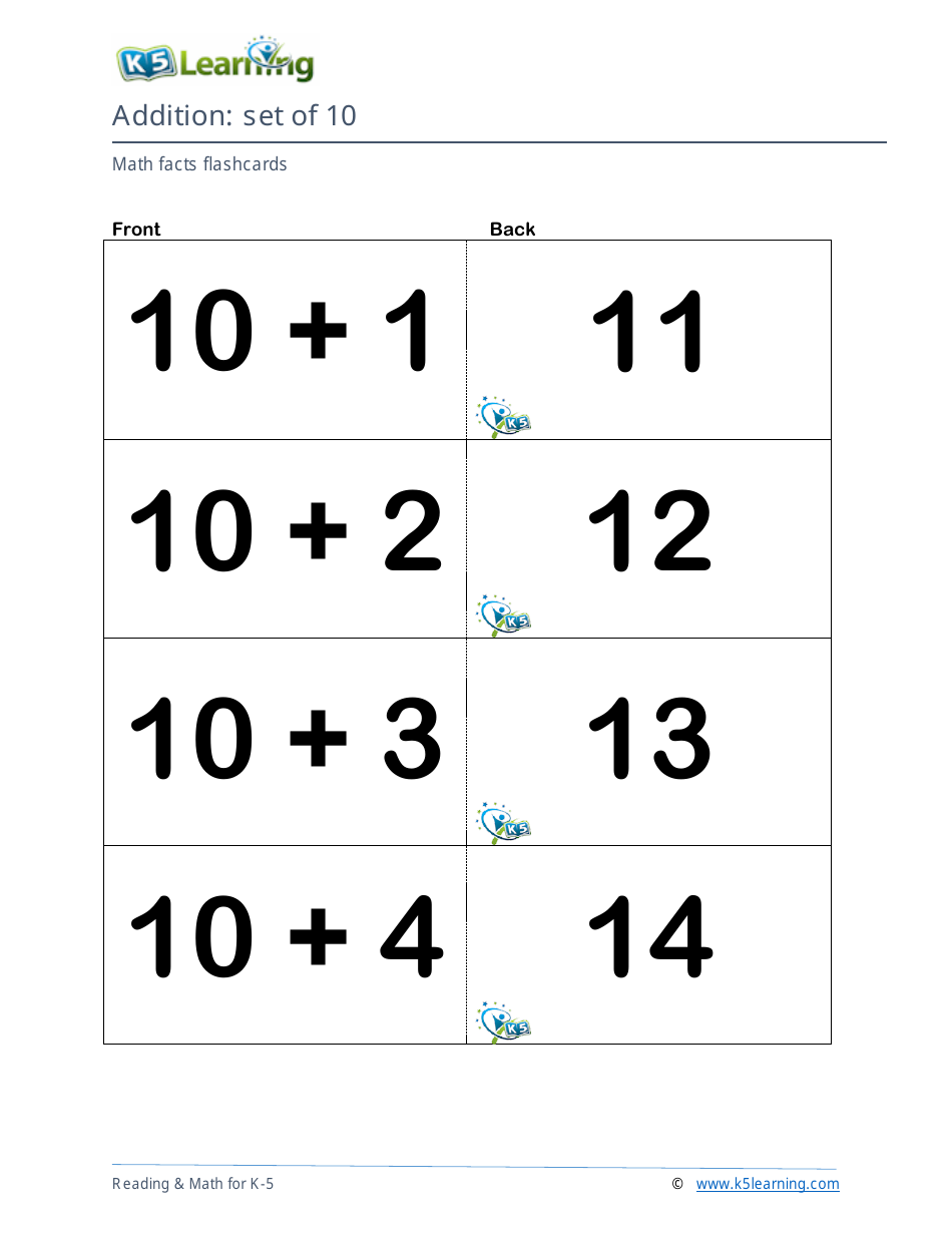 Math Facts Flashcards - Addition - Set of 0-12, Page 31
