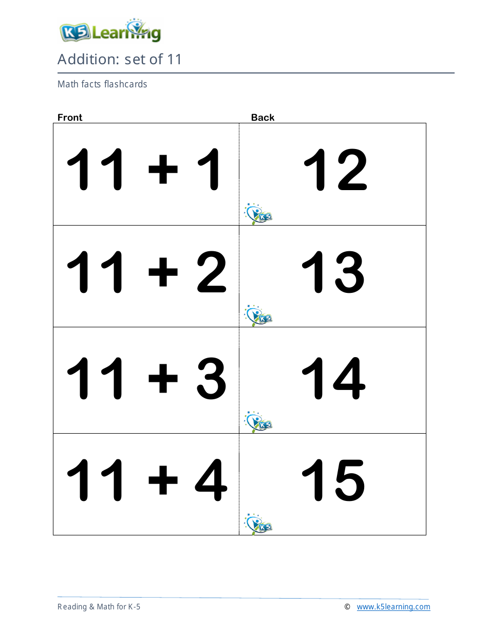 Math Facts Flashcards - Addition - Set of 0-12, Page 34