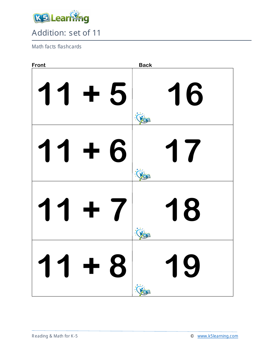 Math Facts Flashcards - Addition - Set of 0-12, Page 35