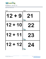 Math Facts Flashcards - Addition - Set of 0-12, Page 39