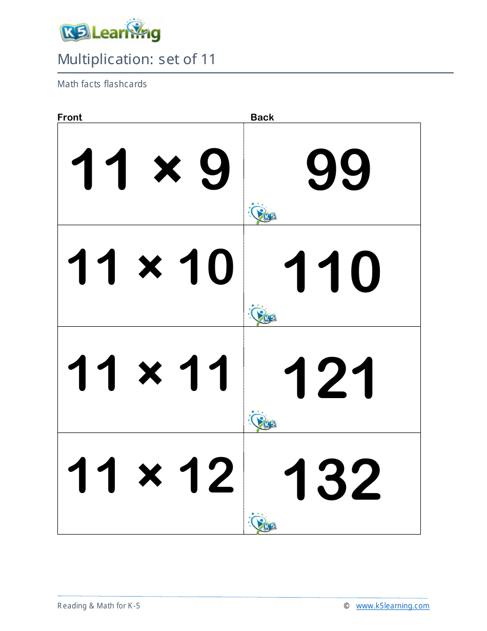 Math Facts Flashcards - Multiplication - Set of 11, 12, Page 3