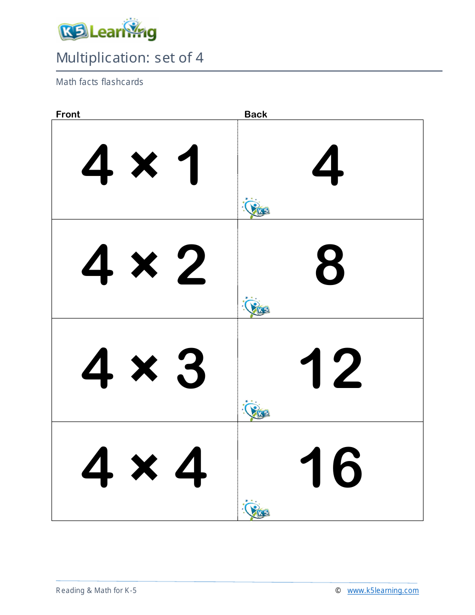 Math Facts Flashcards - Multiplication - Set of 3-5, Page 4
